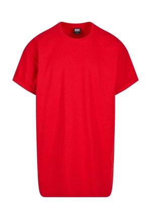 T-shirt rosso a maniche corte in cotone, con scollatura rotonda classica, vestibilità comoda e senza motivi o grafiche visibili.