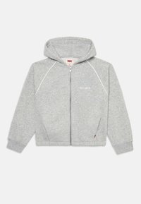 Grauer Reißverschluss-Hoodie aus weichem Stoff, mit Kapuze, weißen Akzenten und dem Logo 'EST. 1873' auf der linken Vorderseite.