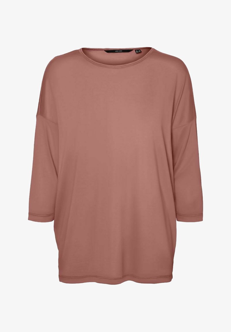 Lös passform, långärmad topp i dammrosafärg, tillverkad av slätt tyg; har rund halsringning och sänkt axelsöm.