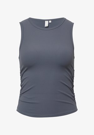 Halli ilma varrukatega ümarate kaelusdetailidega peal, valmistatud ribakudumist. Silt asub selja keskosas.