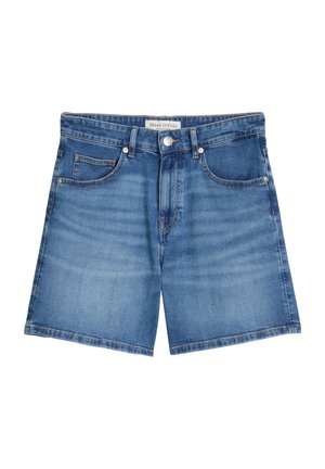 Blauwe denimshorts met vervaagde voorkant, riemlussen, knoopsluiting en voor- en muntzakken, met label Marc O'Polo.