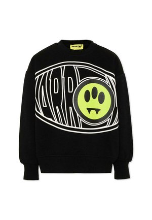 Sort sweatshirt med stor hvid tekst ""BARROW"" hen over brystet og en neongrøn cirkel med et treøjet ansigt med vampyrtænder.