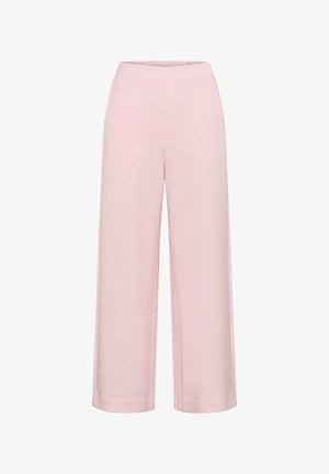 Light pink wide-leg pants with elastic waistband and no visible pockets or closures, displayed front-facing on a white background.