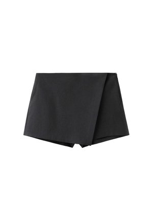 Minifalda negra asimétrica estilo fajín con cierre de cremallera lateral y tejido estructurado.