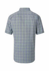 Korte mouwen shirt in een blauw en groen ruitpatroon. Gemaakt van lichtgewicht stof met een zachte textuur. Heeft een klassieke kraag en een rugkraag.