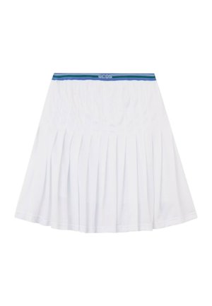 Gonna plissettata bianca con fascia in vita a strisce blu e verdi e logo GCDS al centro della fascia in vita.