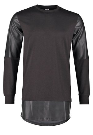 Urban Classics LONG ZIPPED SYNTHETIC LEATHER CREWNECK - Bluză de molton - black