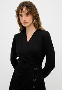adL DRAPED BUTTON-FRONT - Pouzdrové šaty - black