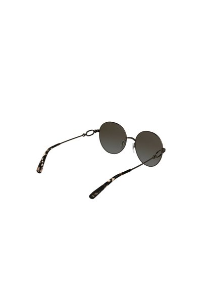 Ronde zonnebrillen met donkere glazen en dunne metalen monturen. De pootjes hebben een schildpadpatroon. Inclusief verstelbare neuspads.