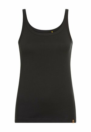 Sort tank top lavet af blødt, strækbart stof. Har en scoop-udskæring, smalle skulderstropper og et lille logotag i kanten.