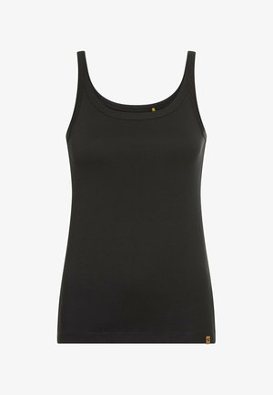 Sort tank top lavet af blødt, strækbart stof. Har en scoop-udskæring, smalle skulderstropper og et lille logotag i kanten.