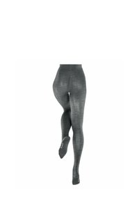 Leggings grigi in tessuto testurizzato, con vita alta e design con piede, dotati di una sottile decorazione a motivo su tutta la superficie.