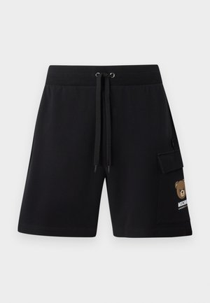 Crne kratke hlače sa šnolicom u struku, bočnim džepom s preklopom i grafikom plišanog medvjedića s natpisom „Moschino Underbear“.