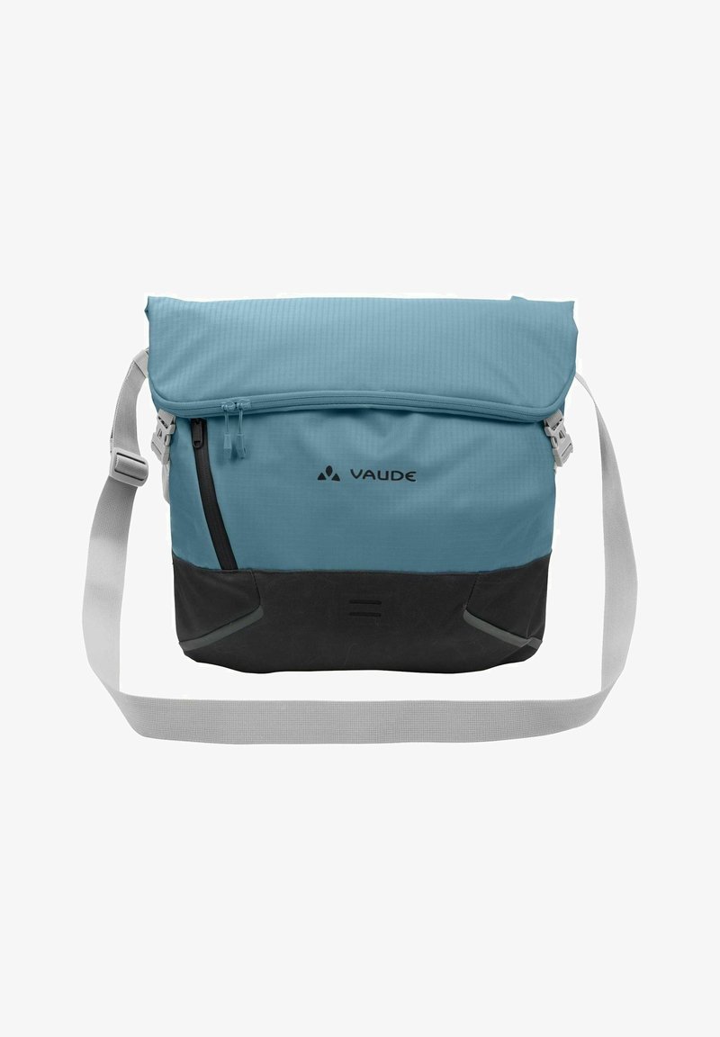 Borsa a tracolla Vaude, blu e nera, realizzata in materiale resistente, con chiusura zip, tracolla regolabile e tasca frontale.