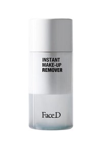 Bottiglia trasparente con un tappo bianco, che mostra "STRUCCANTE ISTANTANEO" in caratteri neri in grassetto e il logo "FaceD" in basso.