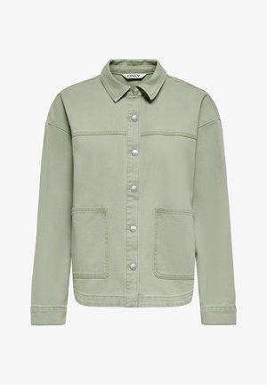 Hele roheline vabaaja jope kraega, ees krõpslukkude ja kahe suure esitaskuga.