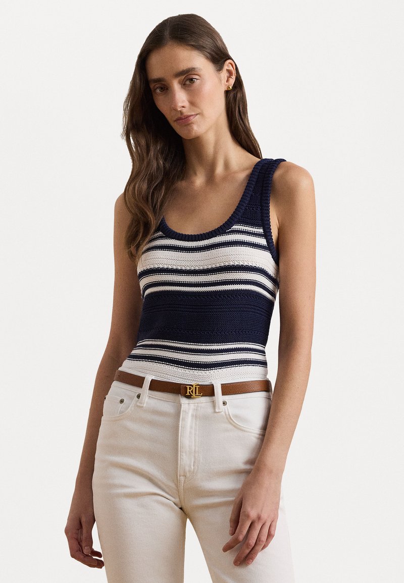 Lauren Ralph Lauren STRIPED COTTON BLEND SWEATER TANK TOP - Top - refined navy/white