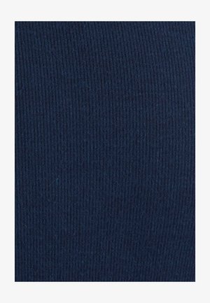 Tessuto a coste di un blu navy scuro, composto da sottili linee verticali. Il materiale appare liscio con una leggera texture e profondità.