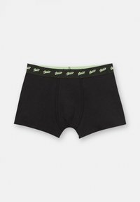 Čierne boxerky s elastickým pásom so zeleným logom, so soft touch textúrou a priliehavým strihom. Sú viditeľné minimálne švy.