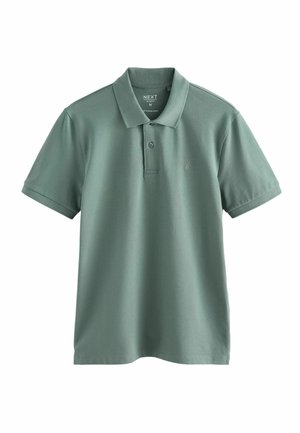 Zelené slim fit polo tričko s krátkymi rukávmi, dvojgombíkovou légou a decentným vyšívaným logom na ľavej strane hrude.