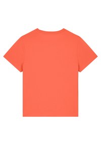 Korte mouw T-shirt in een levendige koraalkleur. Gemaakt van zachte stof, met een klassieke ronde halslijn en rechte zoom zonder patronen of versieringen.