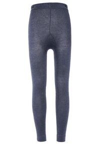 Leggings termici grigio scuro con una texture liscia, dotati di un design aderente e una fascia in vita ampia, adatti per essere indossati a strati durante il clima più freddo.