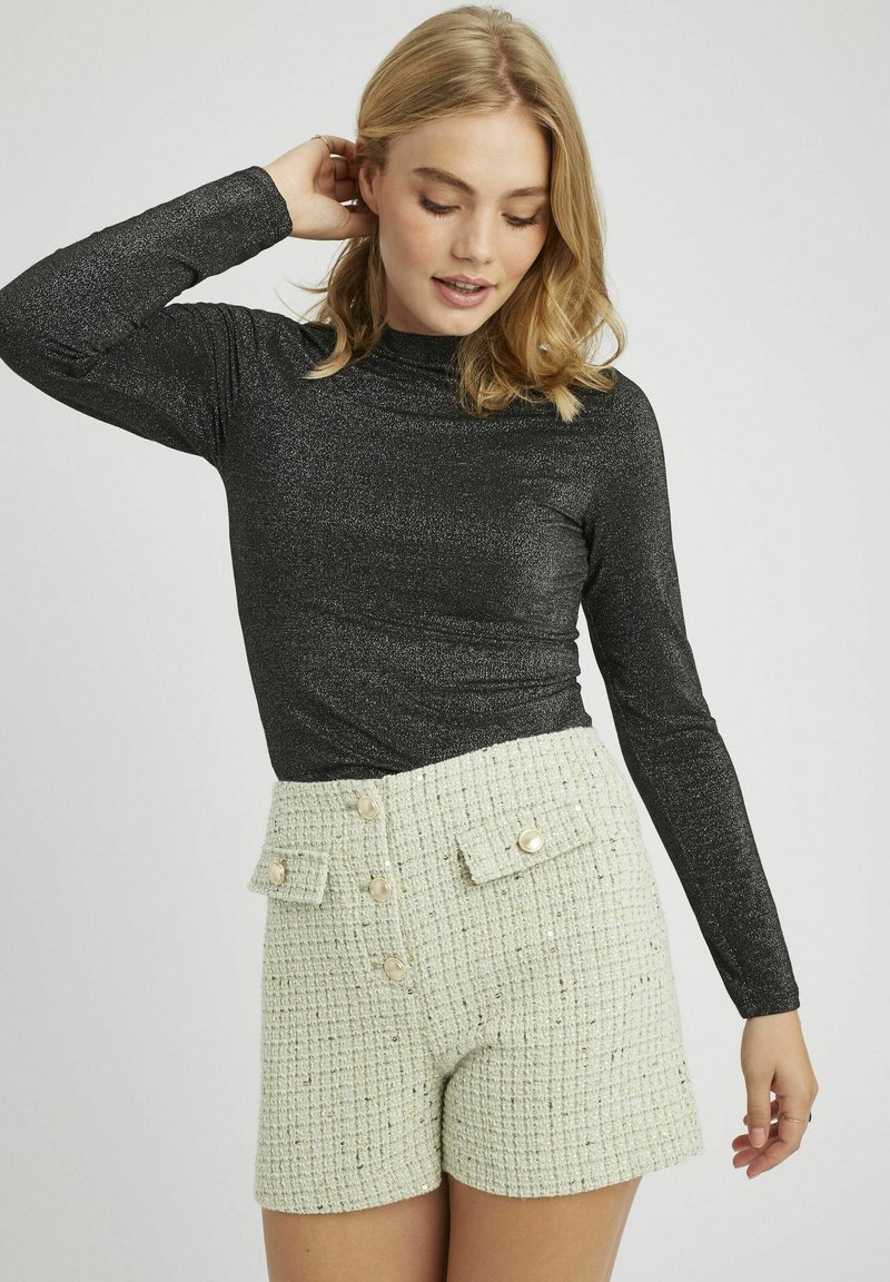 BZB COL MONTANT PAILLETÉ - T-shirt à manches longues - noir