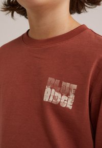 Majica od pamuka u rust boji s okruglim izrezom i kratkim rukavima, s bijelim grafičkim natpisom "BLUE RIDGE" na prsima.