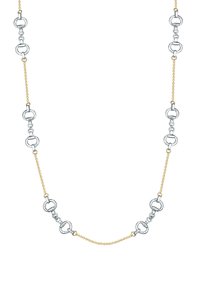 Sølv- og guldtonet halskæde med skiftende runde led og delikate kædeafsnit, der fremhæver en blanding af teksturer og finish.