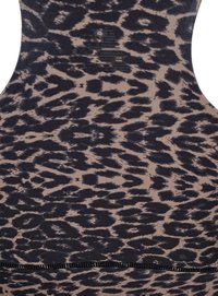 Leopard-Print Tanktop in Beige und Schwarz, mit rundem Ausschnitt, ärmellosem Design und strukturiertem Stoff. Auffällige Nahtdetails.