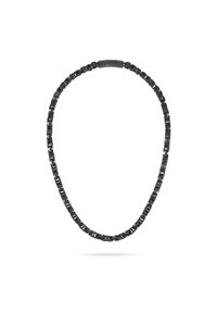 Zwarte ketting met schakels die zijn verbonden door rechte rechthoekige schakelstukken met een matte afwerking en een verborgen sluiting voor een naadloze uitstraling.