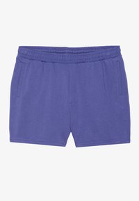 Pantalones cortos de algodón morados con una cintura elástica, con una textura suave y dos bolsillos laterales. Diseño simple y funcional.