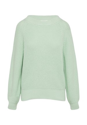 Helles grünes Strickpullover mit lässiger Passform, geripptem Rundhalsausschnitt und langen Ärmeln. Verfügt über einen strukturierten Stoff und einen gesäumten Saum.