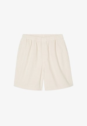 Krémové, žebrované bavlněné šortky s elastickým pasem a postranními kapsami. Neformální design vhodný pro teplé počasí.