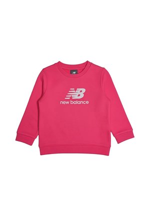 Felpa per toddler a maniche lunghe di colore rosa acceso con polsini a coste, scollo rotondo e logo bianco "NB new balance" sul davanti.
