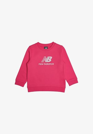 Felpa per toddler a maniche lunghe di colore rosa acceso con polsini a coste, scollo rotondo e logo bianco "NB new balance" sul davanti.
