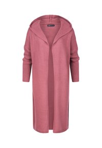 Lang, åpen cardigan i myk rosa strikk, med hette, ribbede ermer og en avslappet passform. Strukturert stoff med siden splitt.