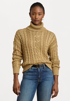 METALLIC CABLE-KNIT TURTLENECK SWEATER - Maglione - relic gold metallic