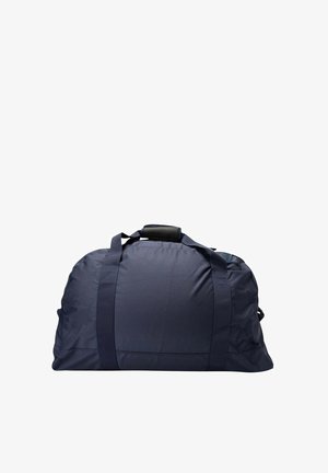 Borsa da viaggio navy in tessuto resistente, con due manici robusti, un comparto principale con cerniera e una superficie liscia.