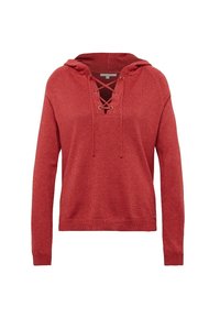 Röd huvtröja med strukturerad stickning, med snörning fram och långa ärmar, designad med en avslappnad silhuett och ribbad fåll.