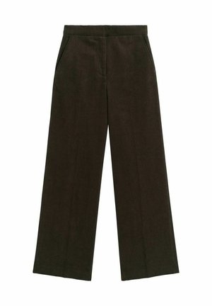 Bruine corduroy broek met een wijdere pijpenontwerp, voorzien van zijzakken en een gestructureerd oppervlak. Geschikt voor casual draag.