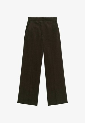 Brown corduroy trousers with a wide-leg design, featuring side pockets and a textured surface. Suitable for casual wear.