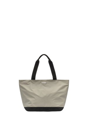 Borsa tote beige e nera con due manici neri e un piccolo logo K-Way sulla parte superiore centrale anteriore.