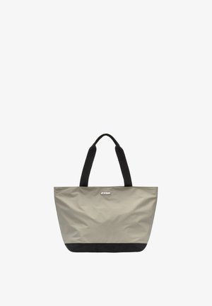 Sac cabas beige et noir avec deux poignées noires et un petit logo K-Way sur le devant au centre supérieur.