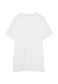 Witte T-shirt met korte mouwen en een ronde hals. Gemaakt van zachte katoen, met een eenvoudige, gelijkmatige textuur en zonder zichtbare patronen of ontwerpen.