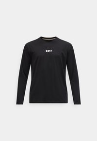 Tricou negru cu mâneci lungi, realizat din bumbac moale. Are decolteu rotund și logo-ul alb "BOSS" plasat central pe piept.