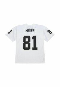 Weißes Sporttrikot mit der schwarzen Nummer 81 auf dem Rücken und den Ärmeln sowie dem Namen "BROWN" über der großen Rückennummer.