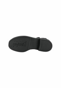 Suola di scarpa nera in gomma testurizzata per garantirne la presa, con marchio "Skechers" e una transizione liscia nella zona del gambetto. Nessun motivo o accento distintivo.