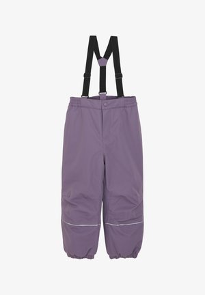 Lilla vanntette bukser med justerbare svarte bukseseler, elastisk midje og rynkede mansjetter. Har reflekterende striper nær kanten.