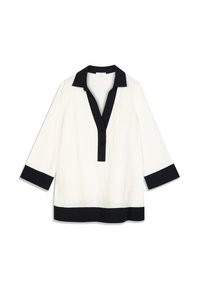 Tunique blanche avec un col et des poignets noirs. Dotée d'une patte de boutonnage à quatre boutons et d'une coupe décontractée. Confectionnée dans un tissu léger.